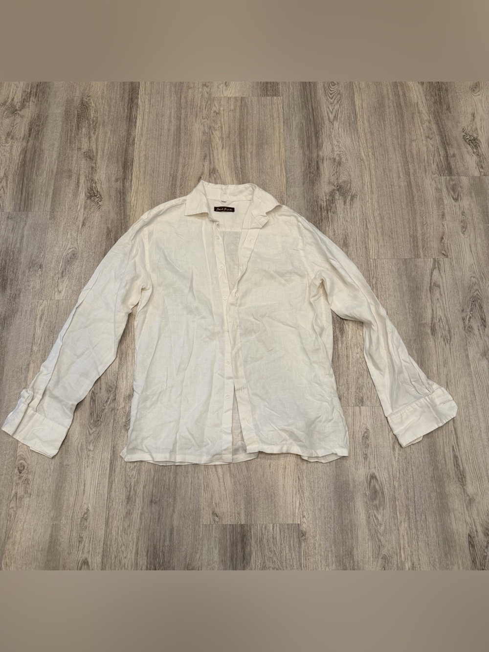 Island Importer 100% Linen White Button Up Shirt Size Medium Coastal